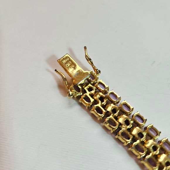 Amethsts three row Tennis Bracelet Gold Plated Over Sterling Silver - Picture 4 of 5